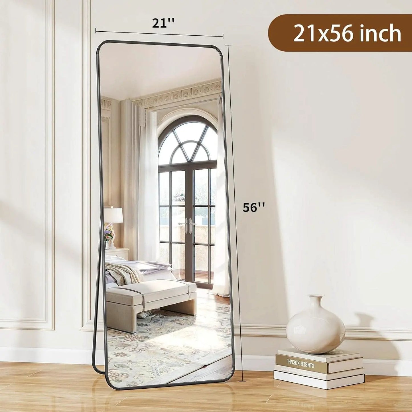 Full Length Floor Mirror 56 Inch Tall Black Freestanding from PriceLows™