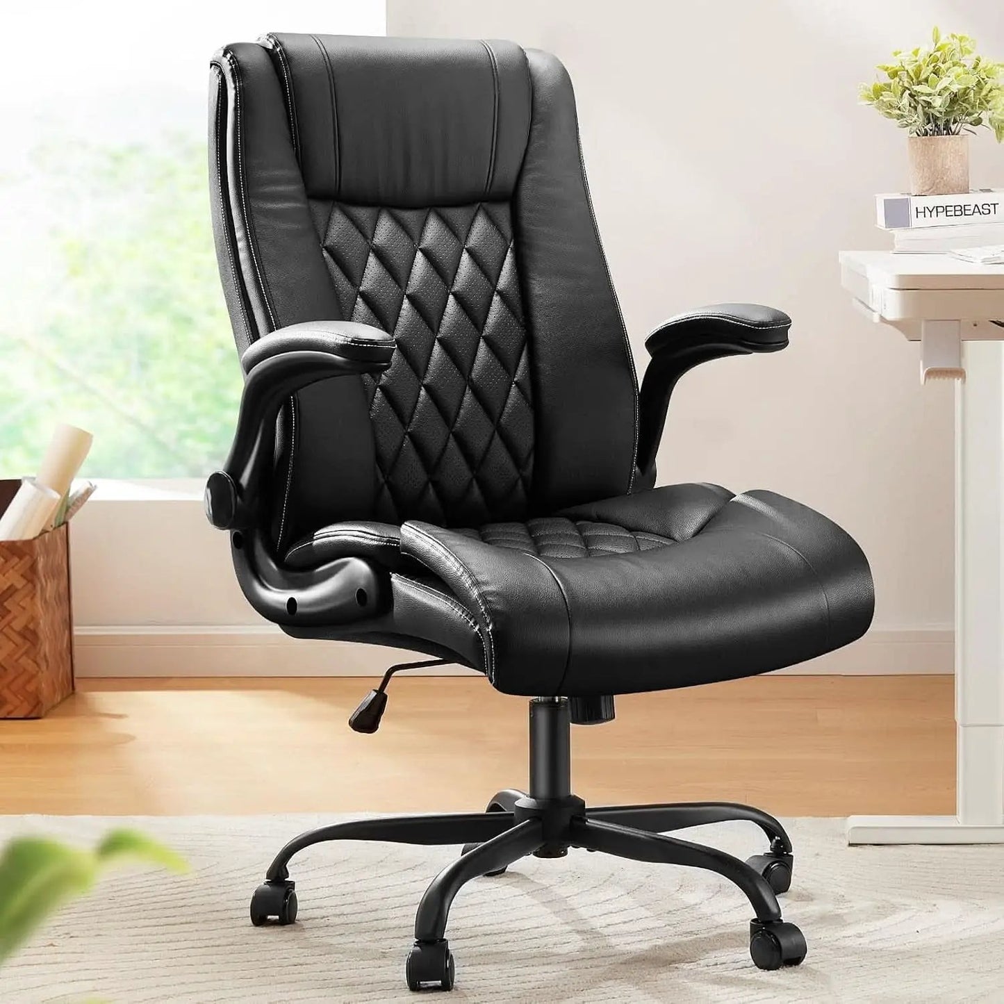 Executive Office Chair With Flip Up Armrests PU Leather Black from PriceLows™