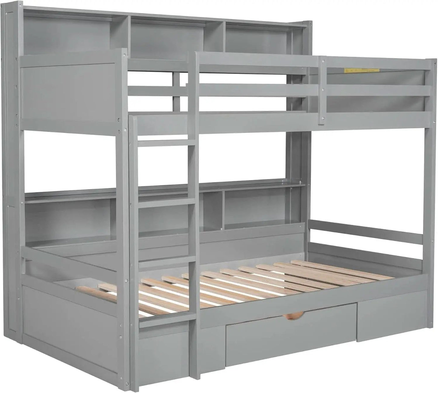 Gray Twin Over Twin Bunk Bed With Storage Drawers Shelves from PriceLows™