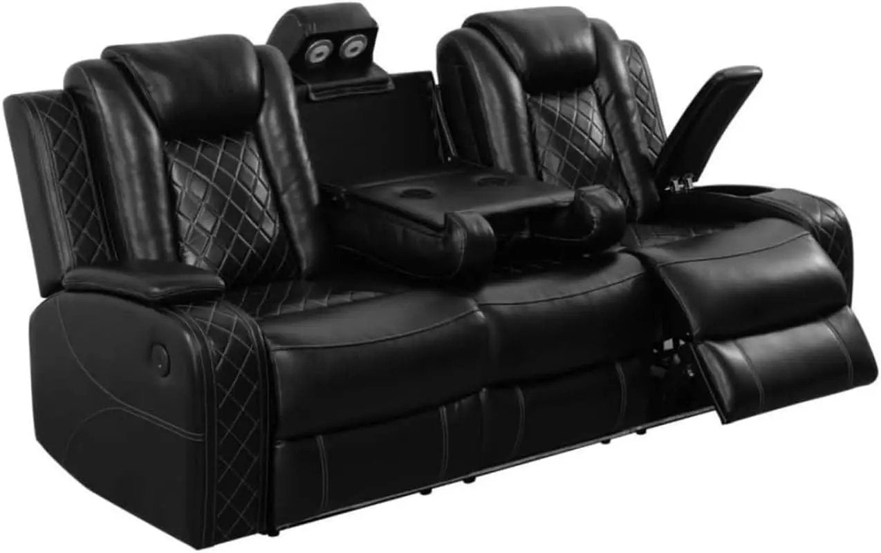 Electric Power Recliner Sofa Black With USB Charging Ports from PriceLows™
