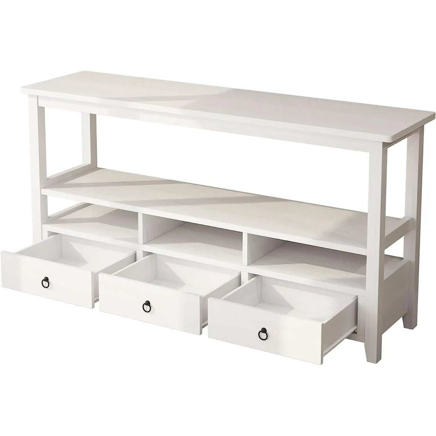 Vintage White Console Table With Storage Drawers And Shelves from PriceLows™