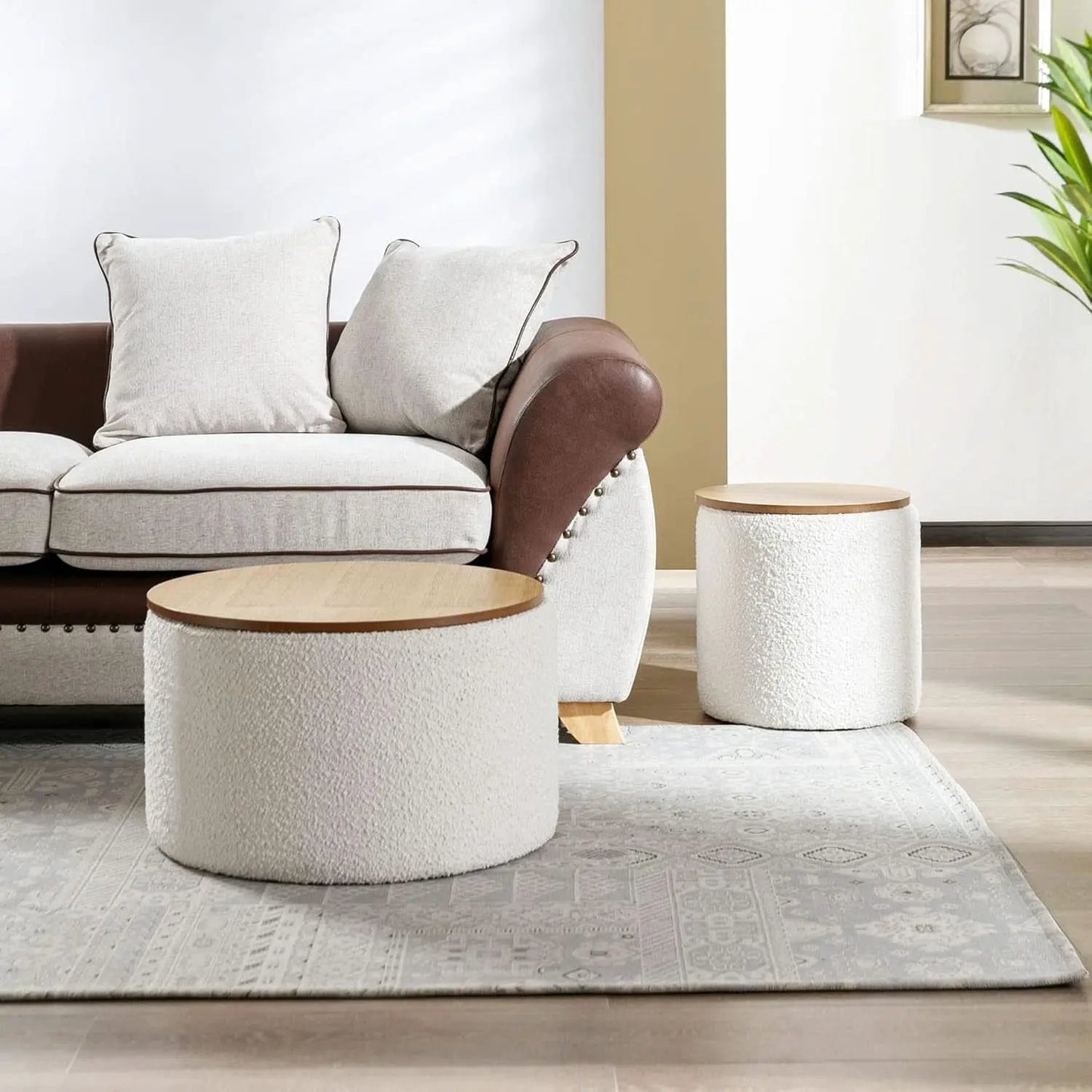 Circular Storage Ottoman With Wooden Lid Upholstered from PriceLows™