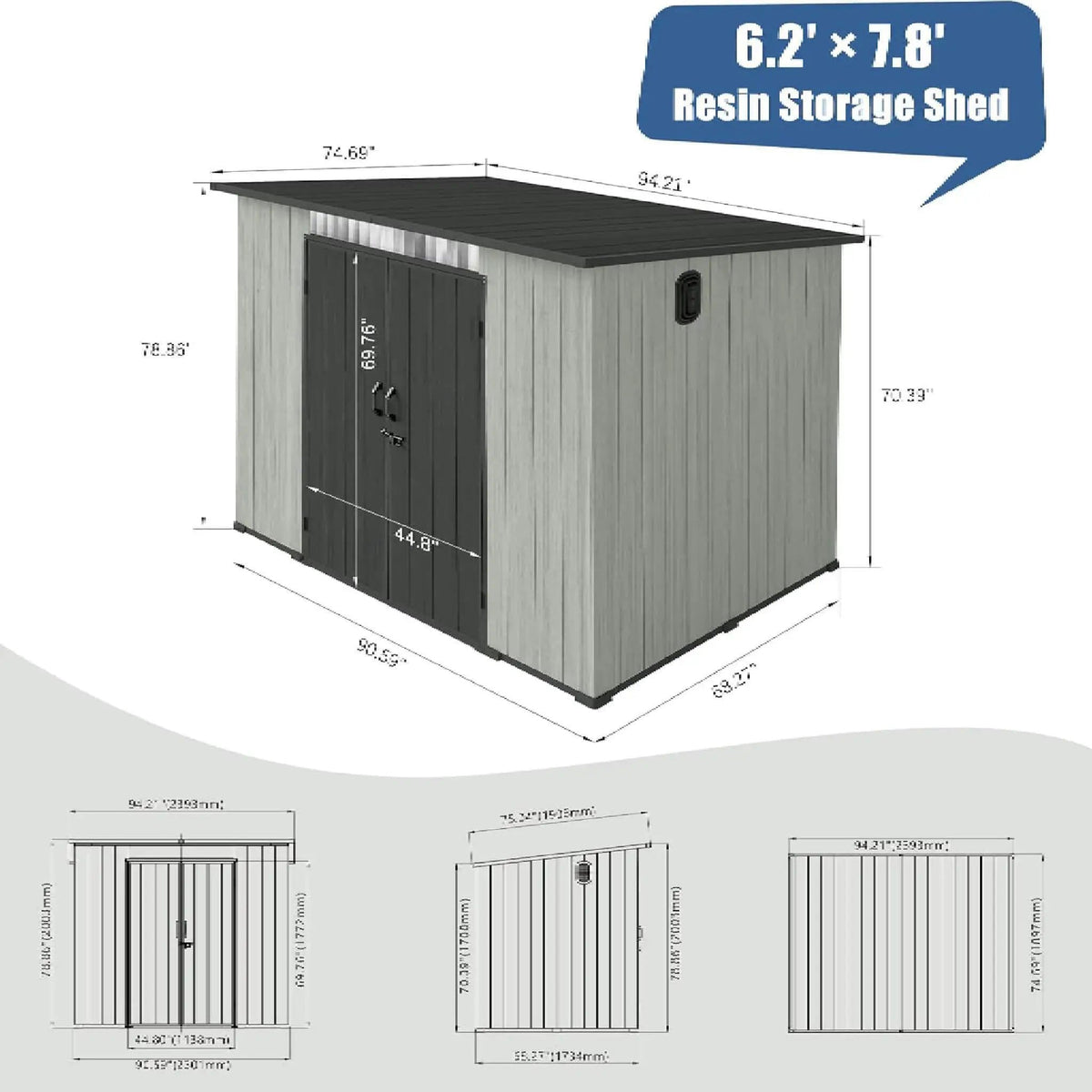 Outdoor Resin Storage Shed With Lockable Double Doors And Sloping Roof | Metal | Outdoor Living Use | Outdoor Living