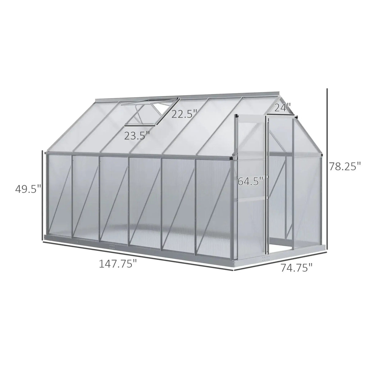 Walk-In Aluminum Greenhouse | Heavy-Duty Alloy Frame | Rooftop Vent | Sliding Door