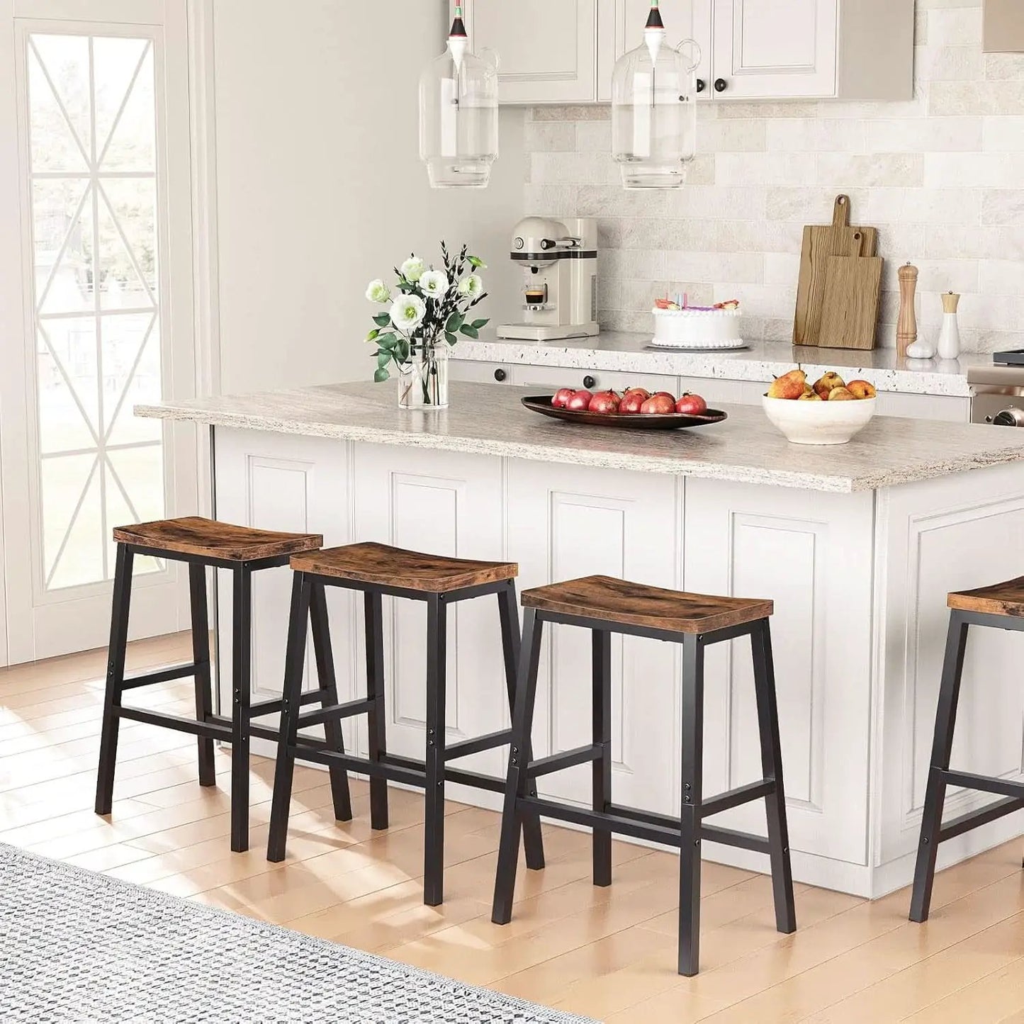 Bar Stools Set Of 2 23.6in Rustic Brown Kitchen Counter from PriceLows™