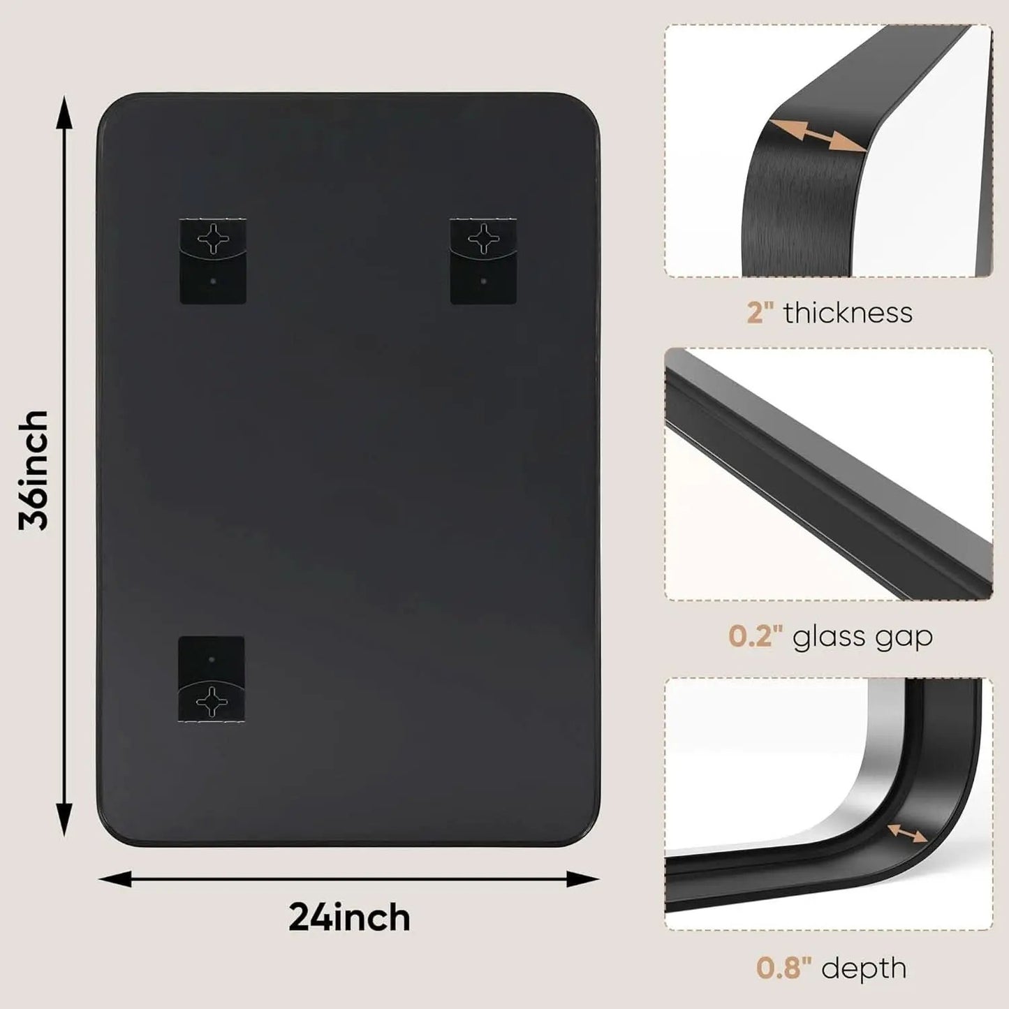 Black Metal Framed Vanity Mirror 36x24 Inch For Over Sink from PriceLows™
