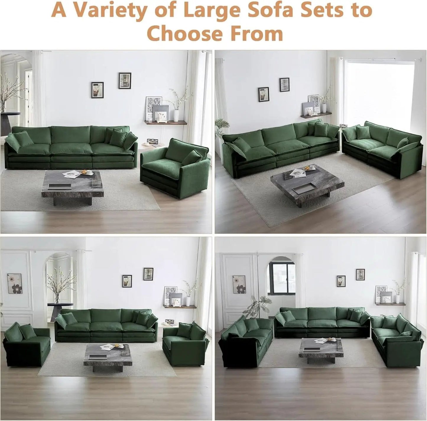 3 Piece Evergreen Sofa Set Chenille Modular For Living Room from PriceLows™
