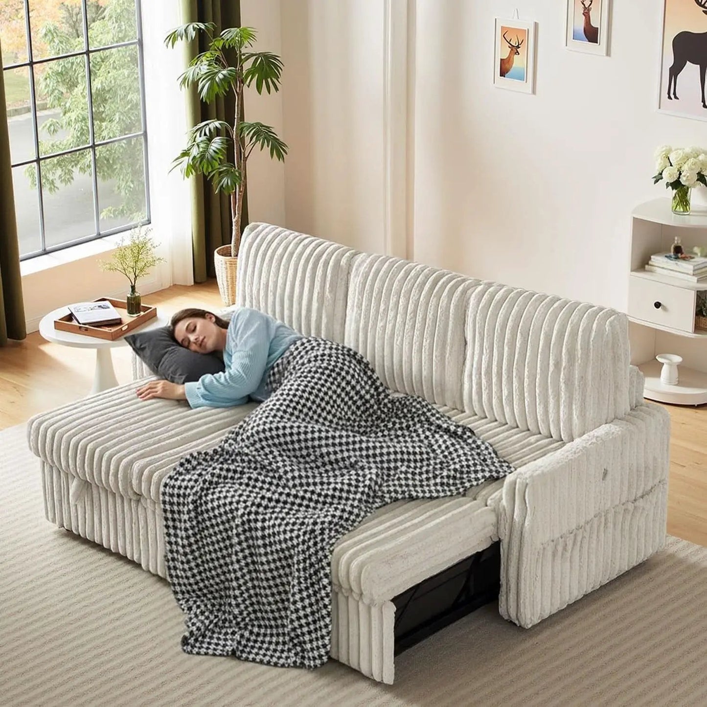 Beige 81Inch Ultra SleeperSofa With Charging Station from PriceLows™