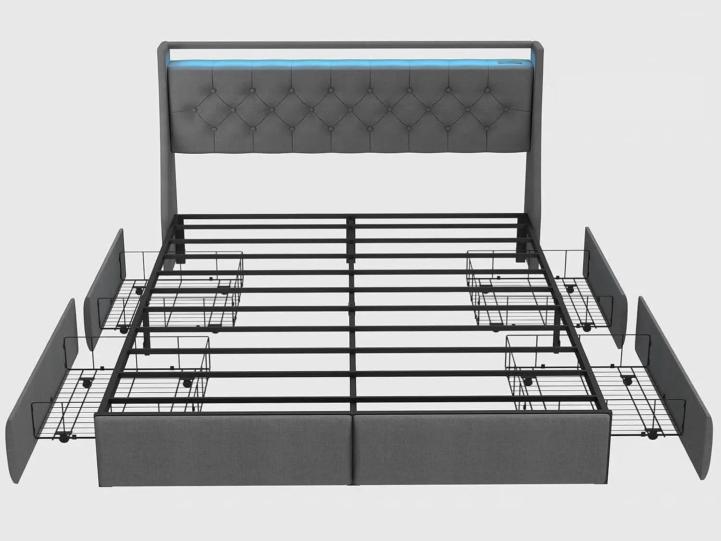 Queen Bed Frame With Storage Headboard LED Lighting from PriceLows™