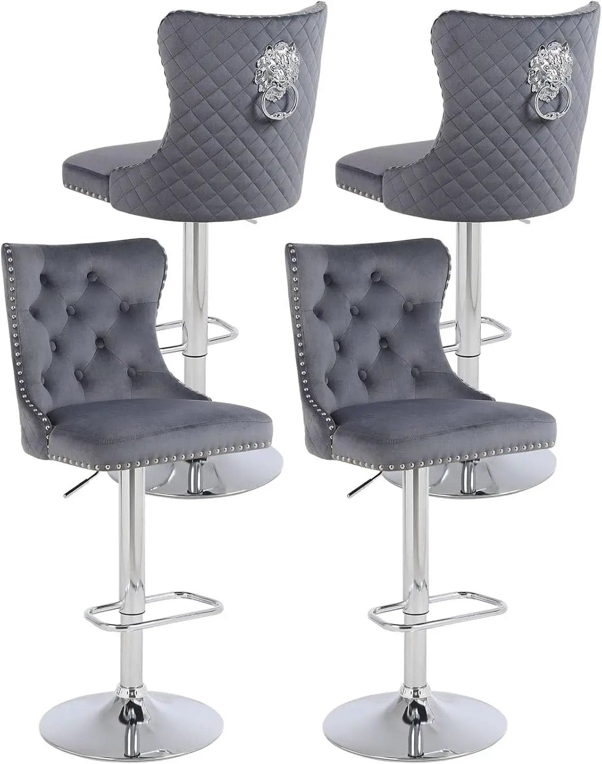 Velvet Adjustable Swivel Bar Stools Dark Grey Set Of 4 from PriceLows™