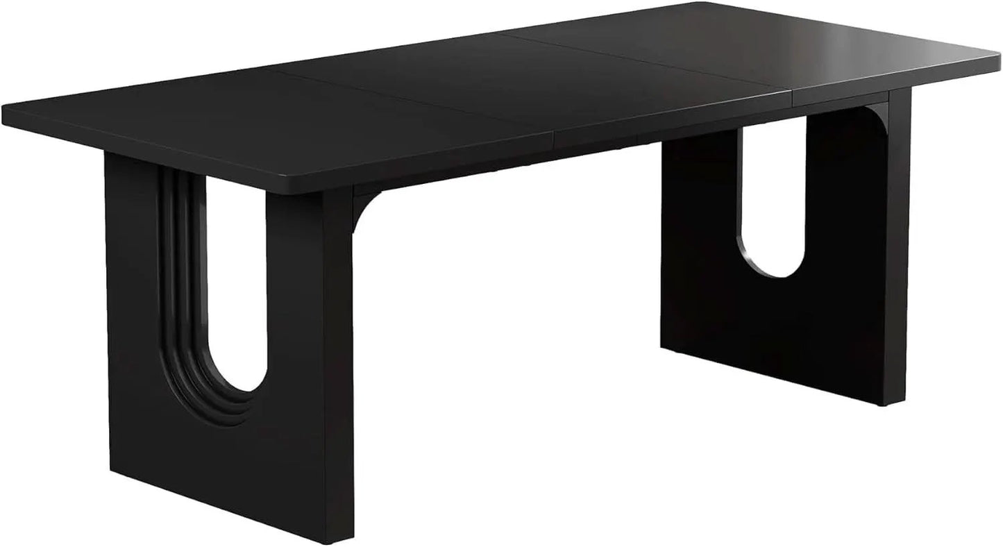 Black 71 Inch Dining Table For Six With Wood Pedestal from PriceLows™