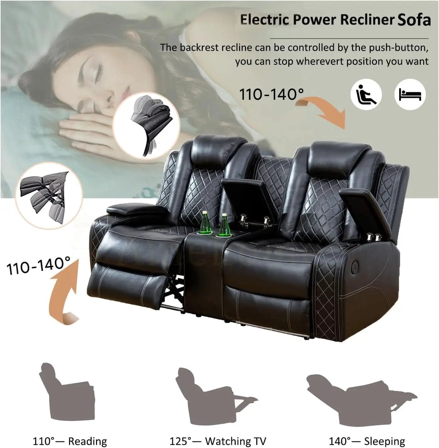 Black 3Piece Power Recliner Sofa Set With LED Light from PriceLows™