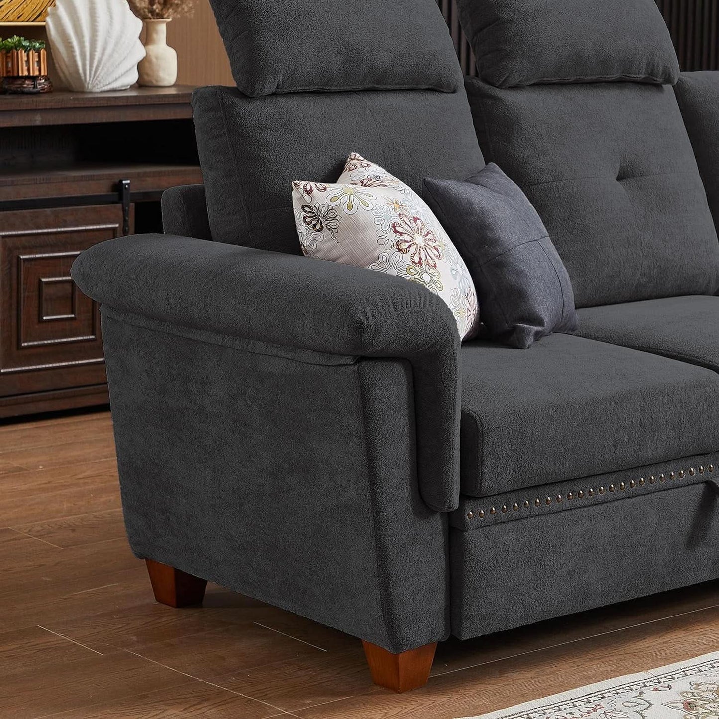 L Shaped Sectional Sofa With Storage Chaise Dark Grey from PriceLows™