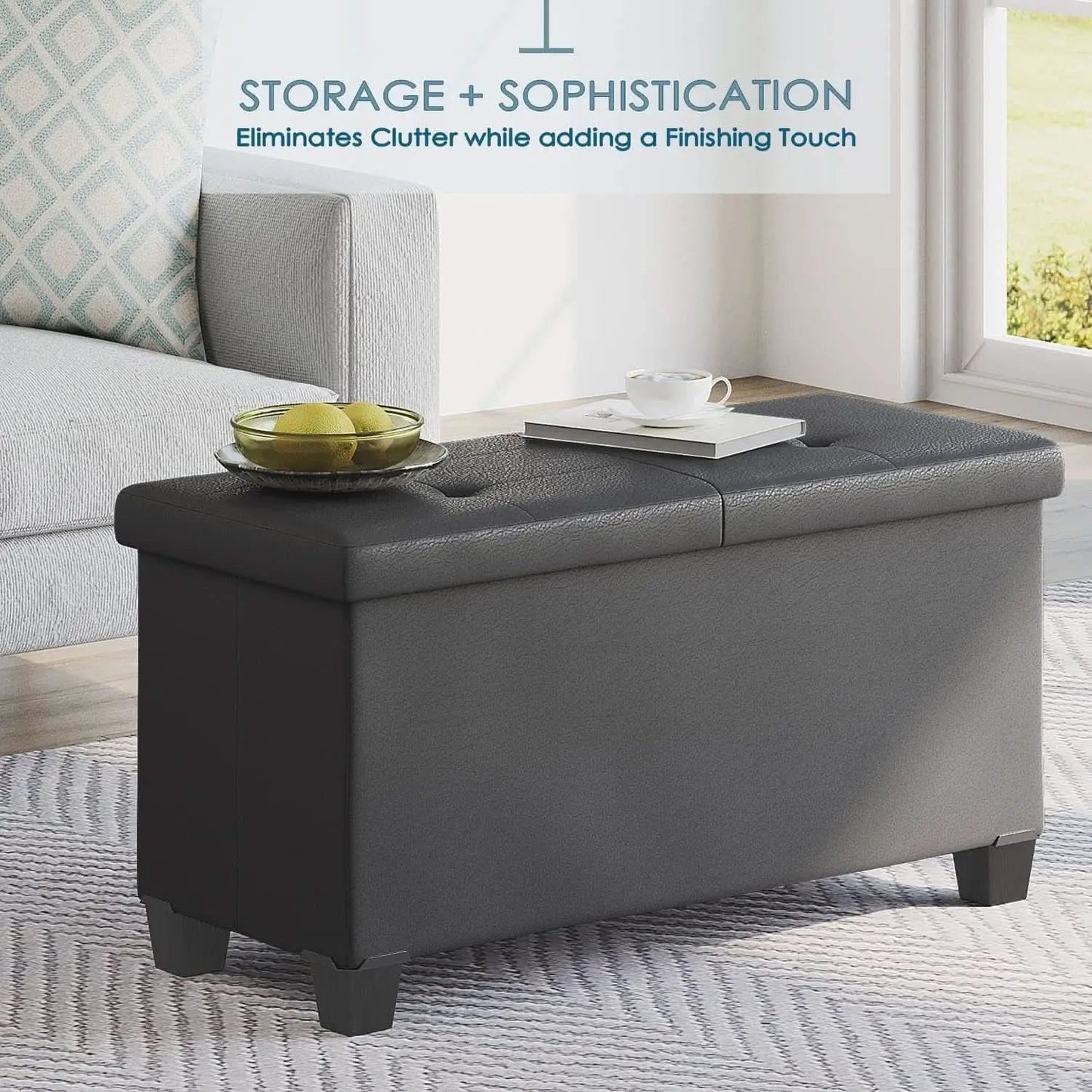 Grey Ottoman Bench Space Saving 30 Inch Storage Bins from PriceLows™