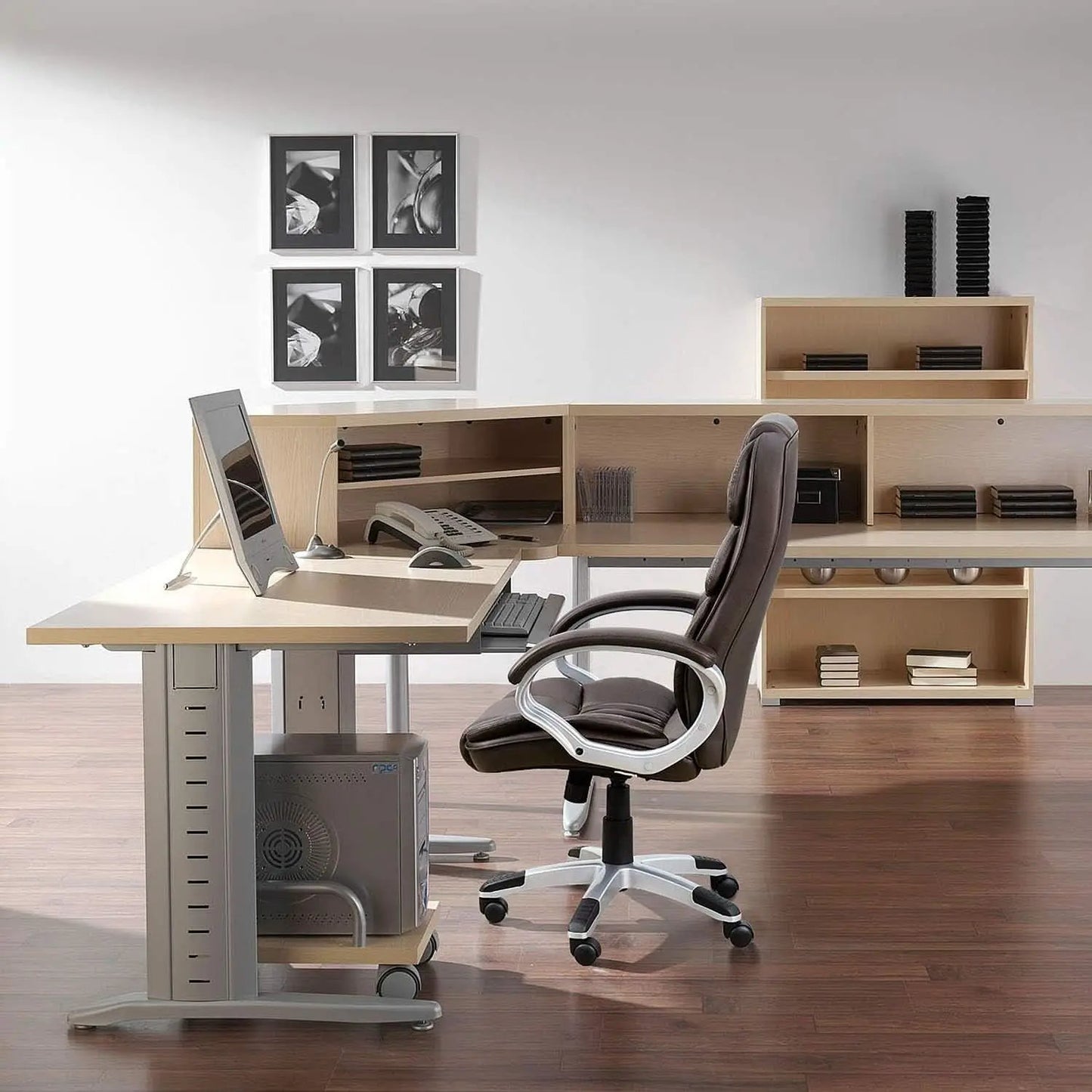 Ergonomic High Back Office Chair Lumbar Brown PU Leather from PriceLows™