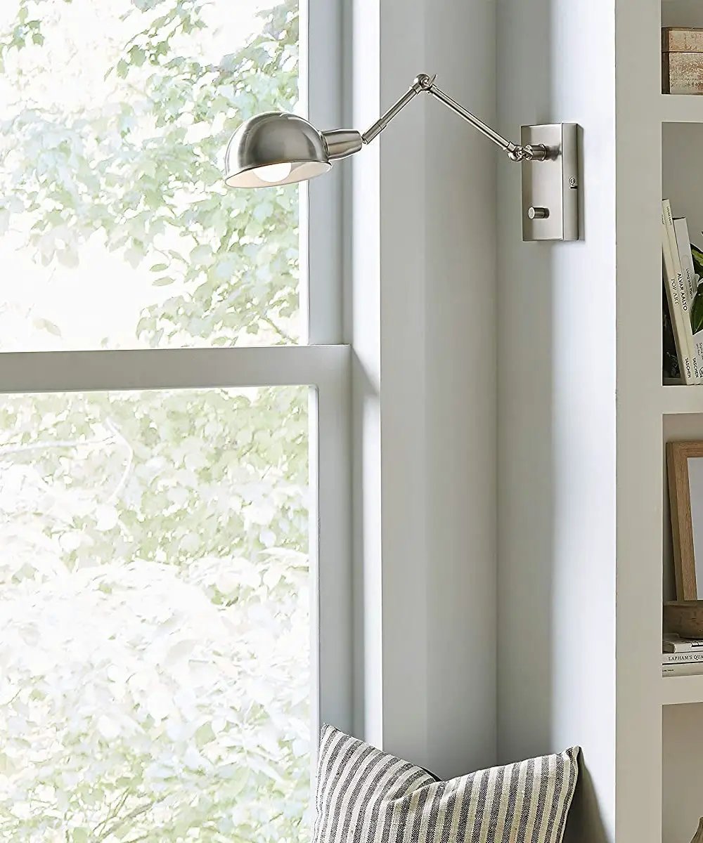 Swing Arm LED Wall Lamp | 12 Inch Height | Brushed Steel Finish