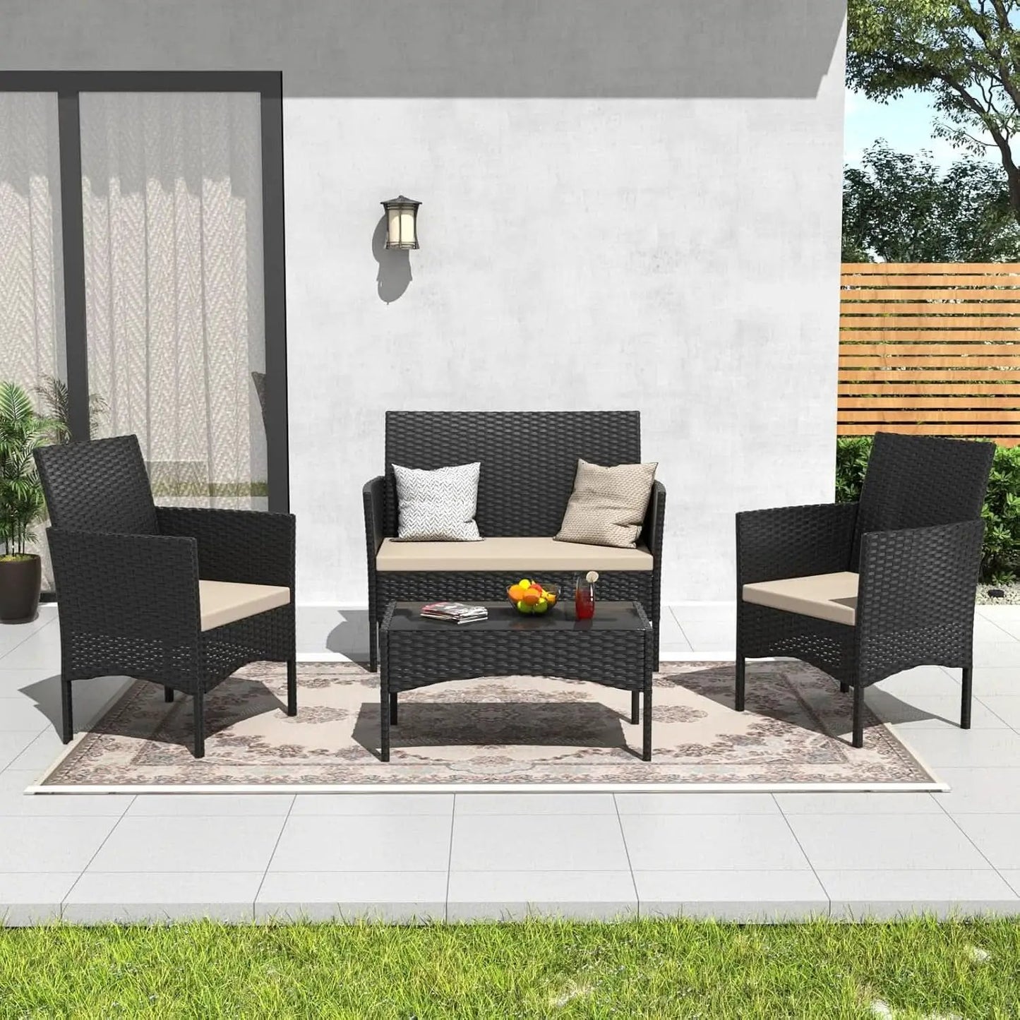 Stylish Four Piece Outdoor Rattan Patio Furniture Set from PriceLows™