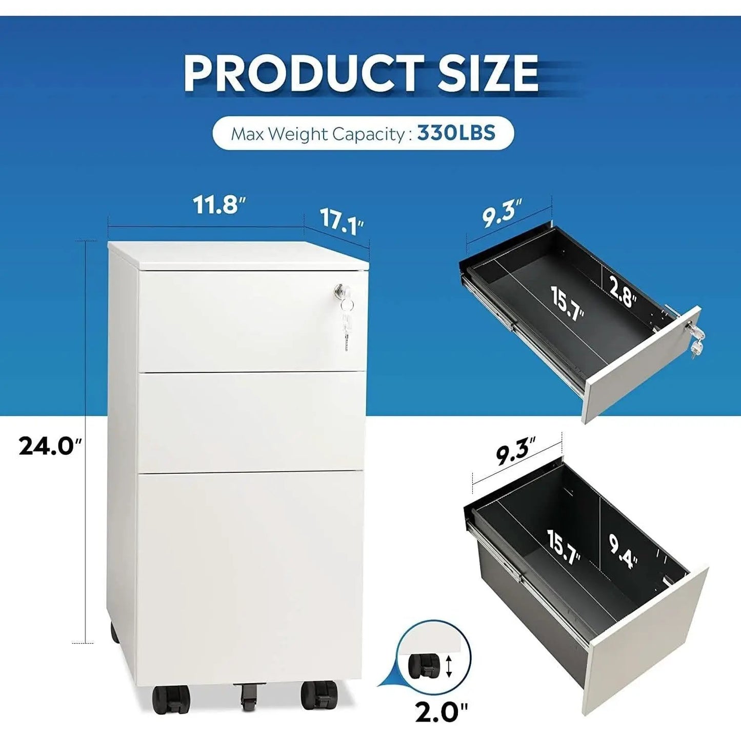 Slim White Mobile File Cabinet With Built In Lock Pedestal from PriceLows™