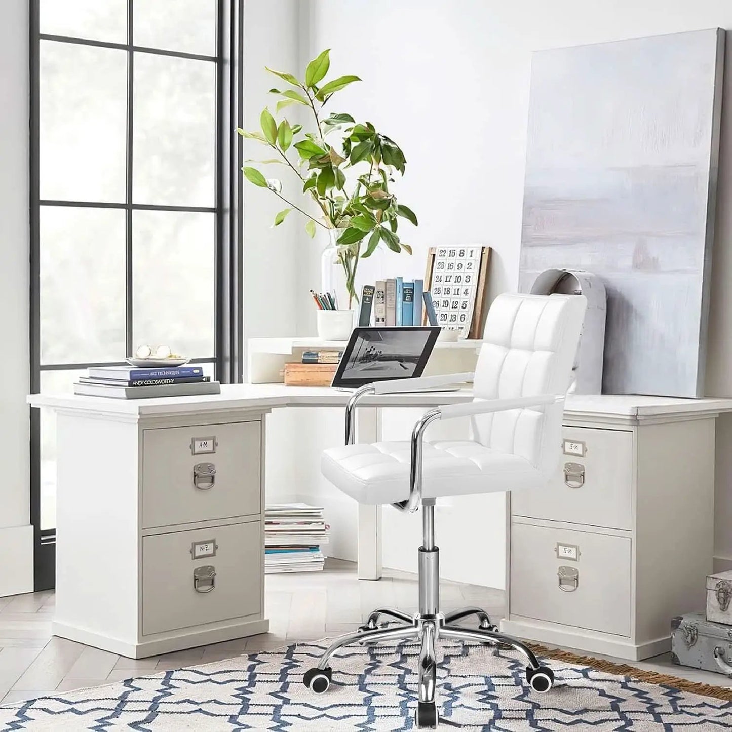 White Mid Back Office Task Chair With Adjustable Height And 360 Degree Swivel from PriceLows™