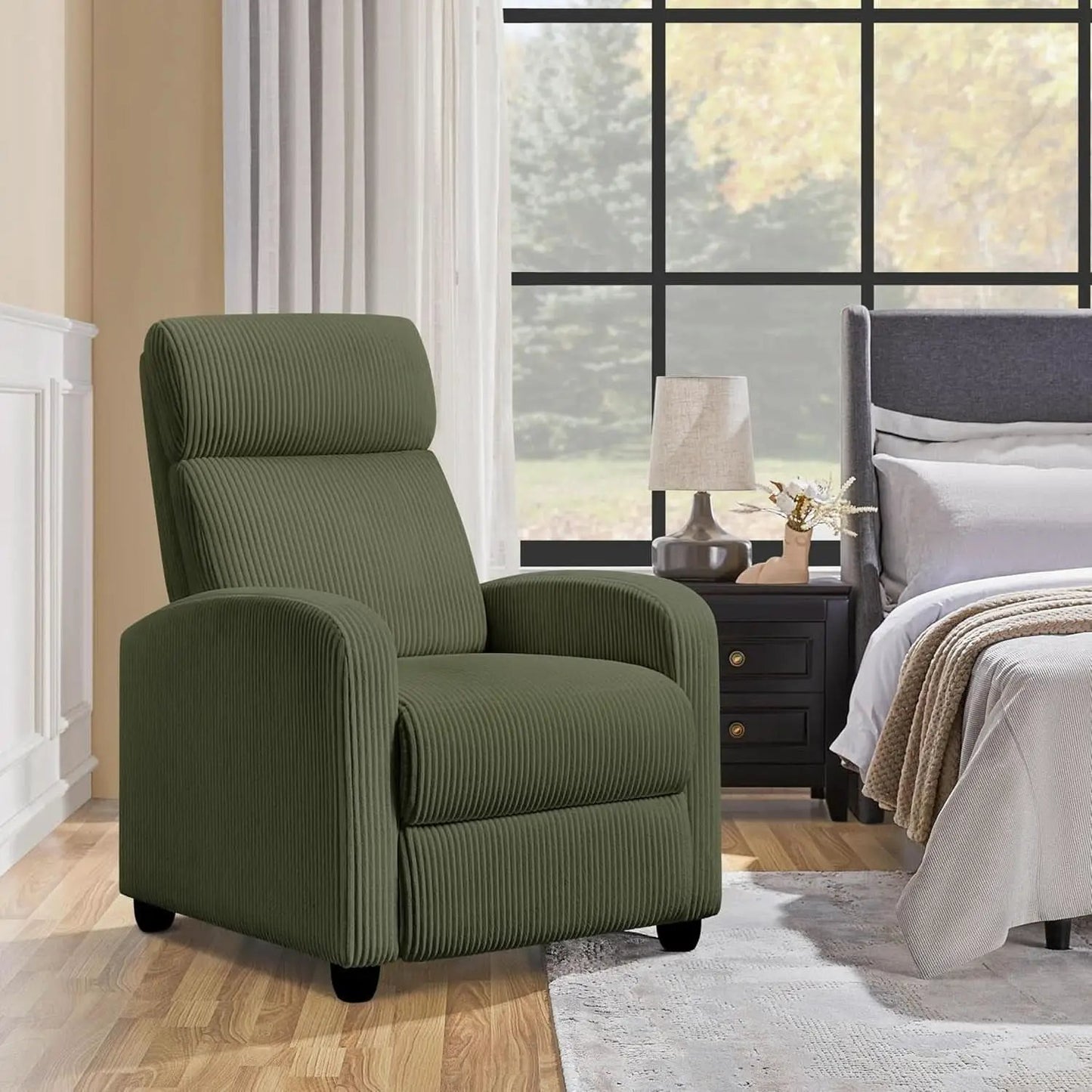 Dark Green Corduroy Adjustable Recliner Chair For Living Room from PriceLows™