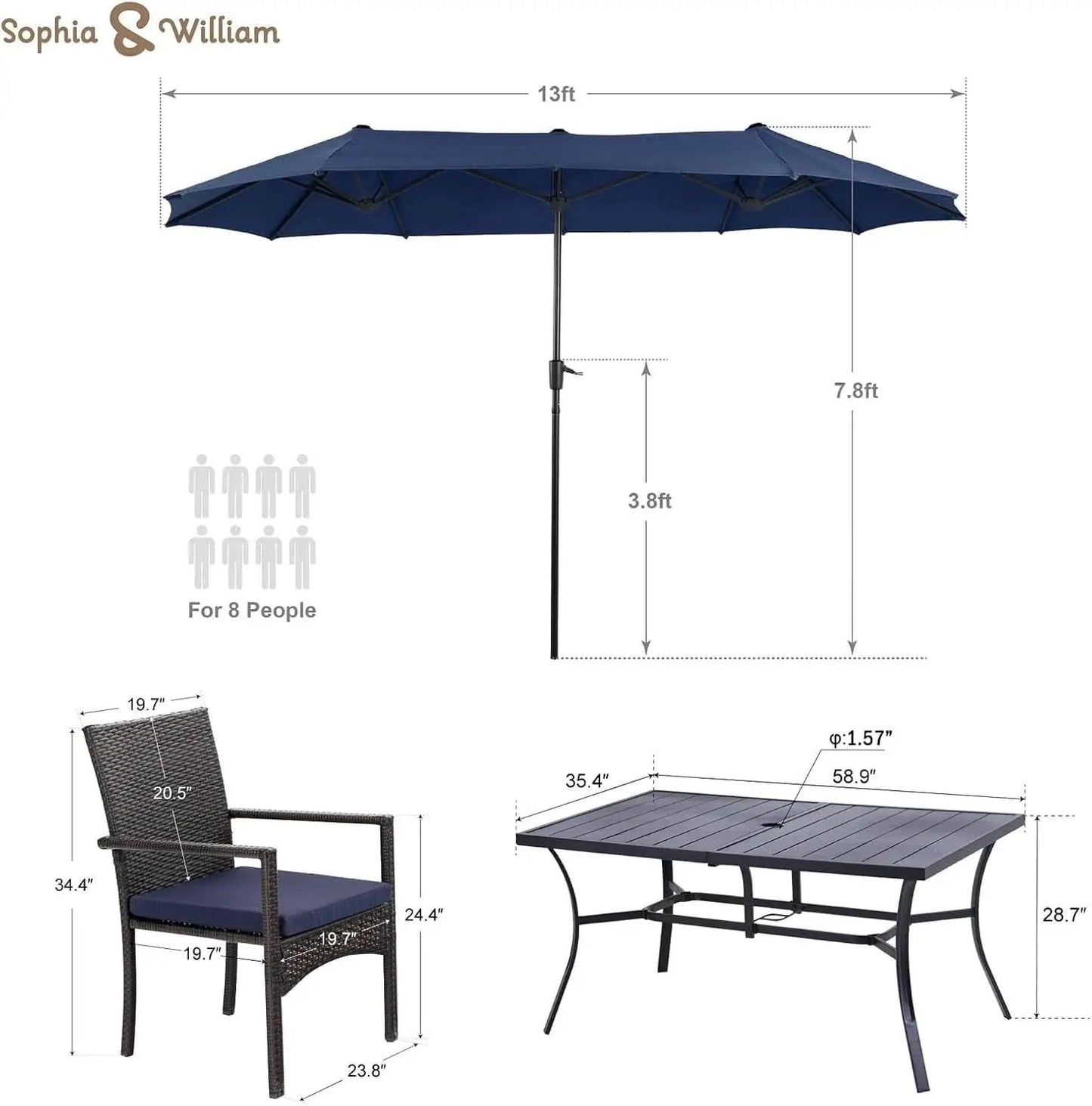 Navy Outdoor Patio Table And Chairs Set With Umbrella For 6 from PriceLows™