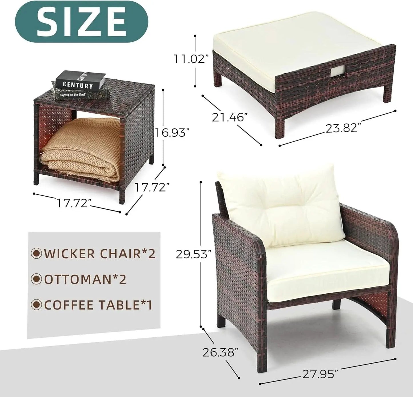 5 Piece Beige Rattan Patio Furniture Set With Ottomans And Coffee Table from PriceLows™