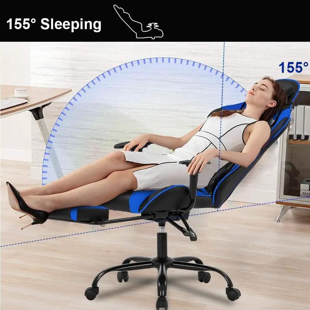 Blue Gaming Chair With Footrest And Lumbar Support For Desk from PriceLows™