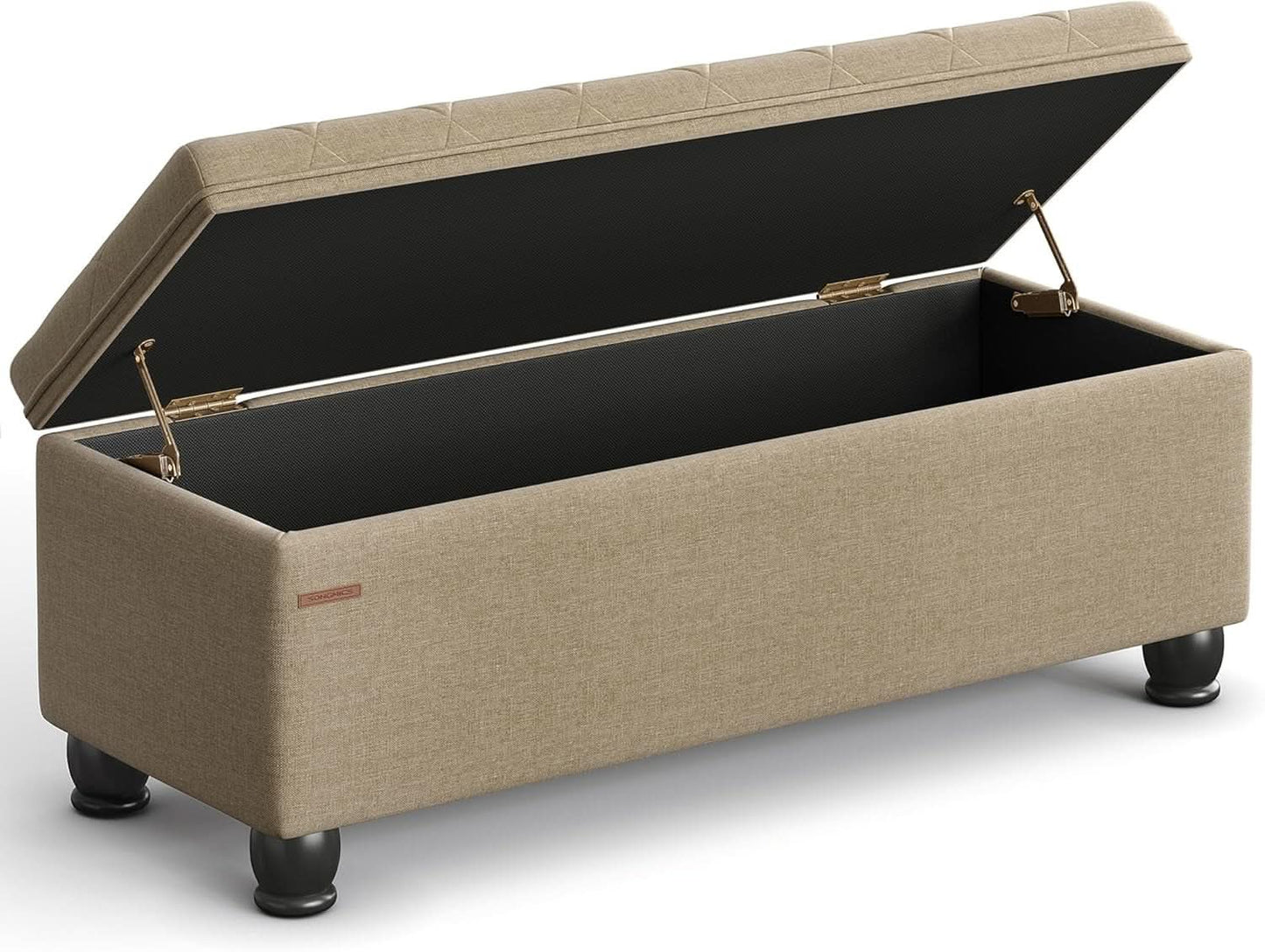 Camel Brown Linen Storage Ottoman Bench Reinforced from PriceLows™