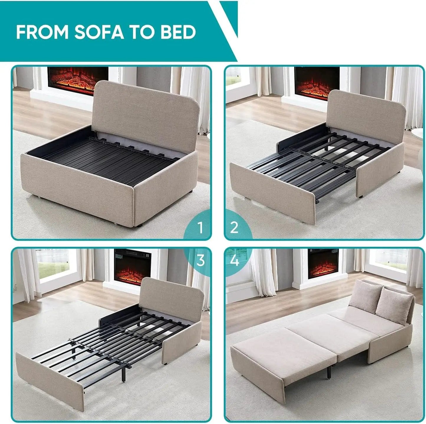 Twin Size Premium Convertible Sofa Bed Sleeper Beige from PriceLows™
