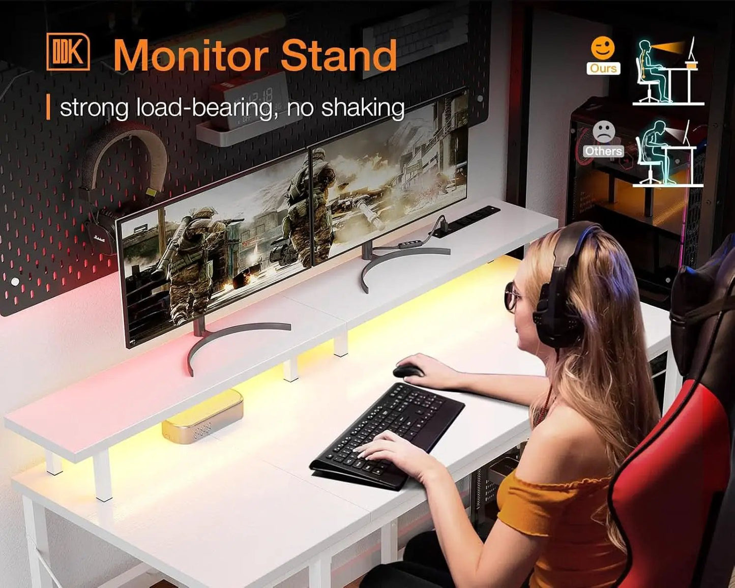 48 Inch LED Gaming Desk With Power Outlets Monitor Stand from PriceLows™