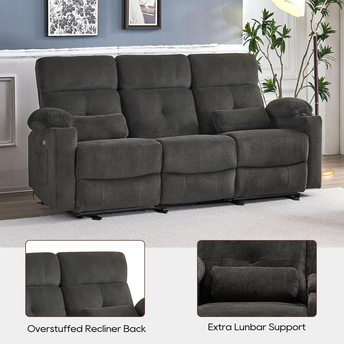 80 Inch Massage Recliner Sofa With Remote And USB Ports from PriceLows™