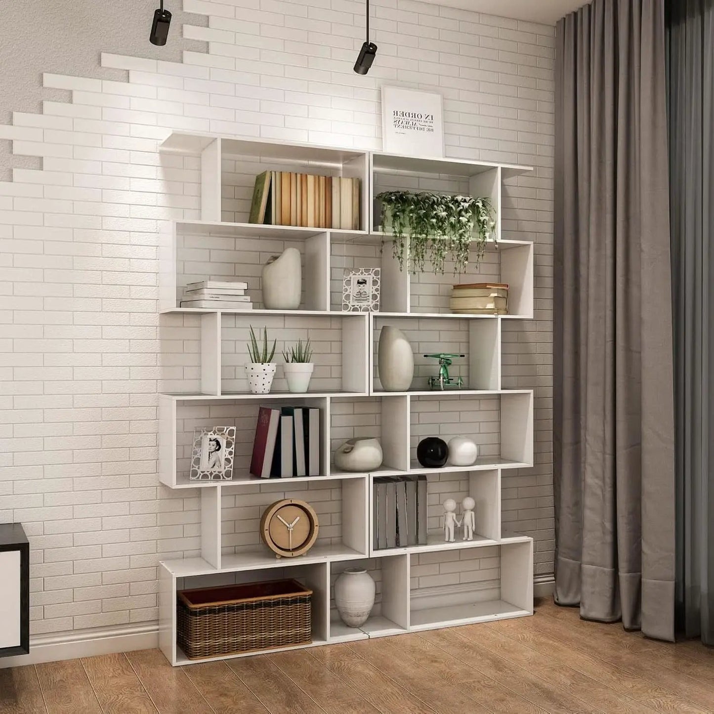 S Shaped Bookshelf White 6 Tier Display Bookcase Office from PriceLows™