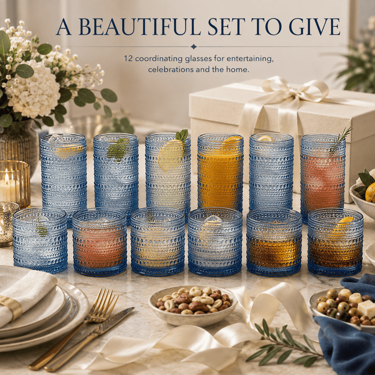 Textured Hobnail Lowball & Highball Glassware | 11 oz | Set of 12 | Highball & Lowball