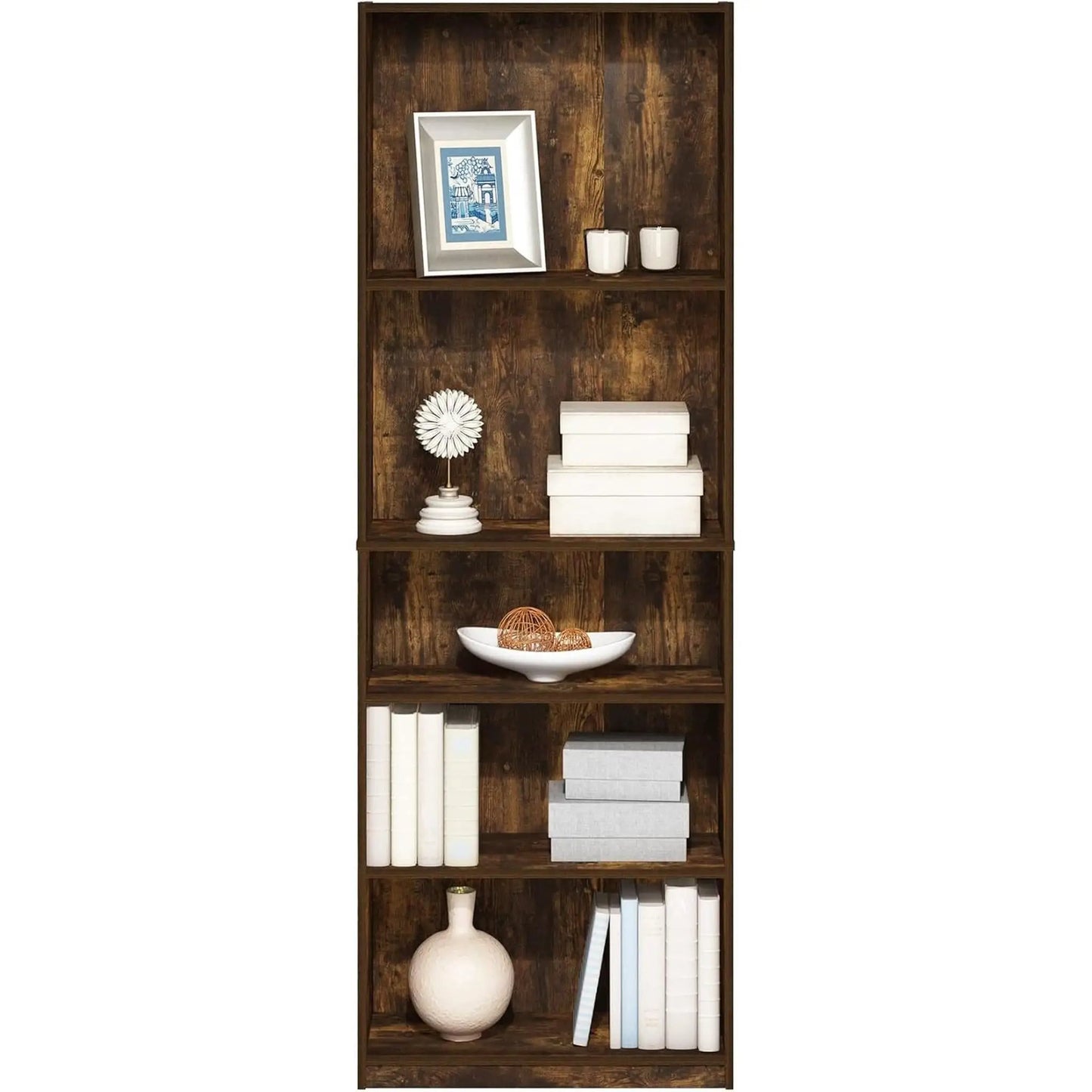 Adjustable 5 Tier Amber Pine Bookcase Living Room Storage from PriceLows™