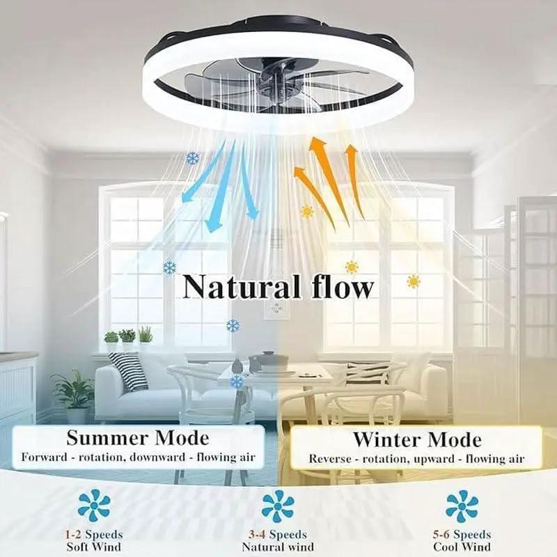 20 Inch Ceiling Fan With Remote DC Motor Black Finish Low Profile Energy Efficient With Dimmable LED Light from PriceLows™