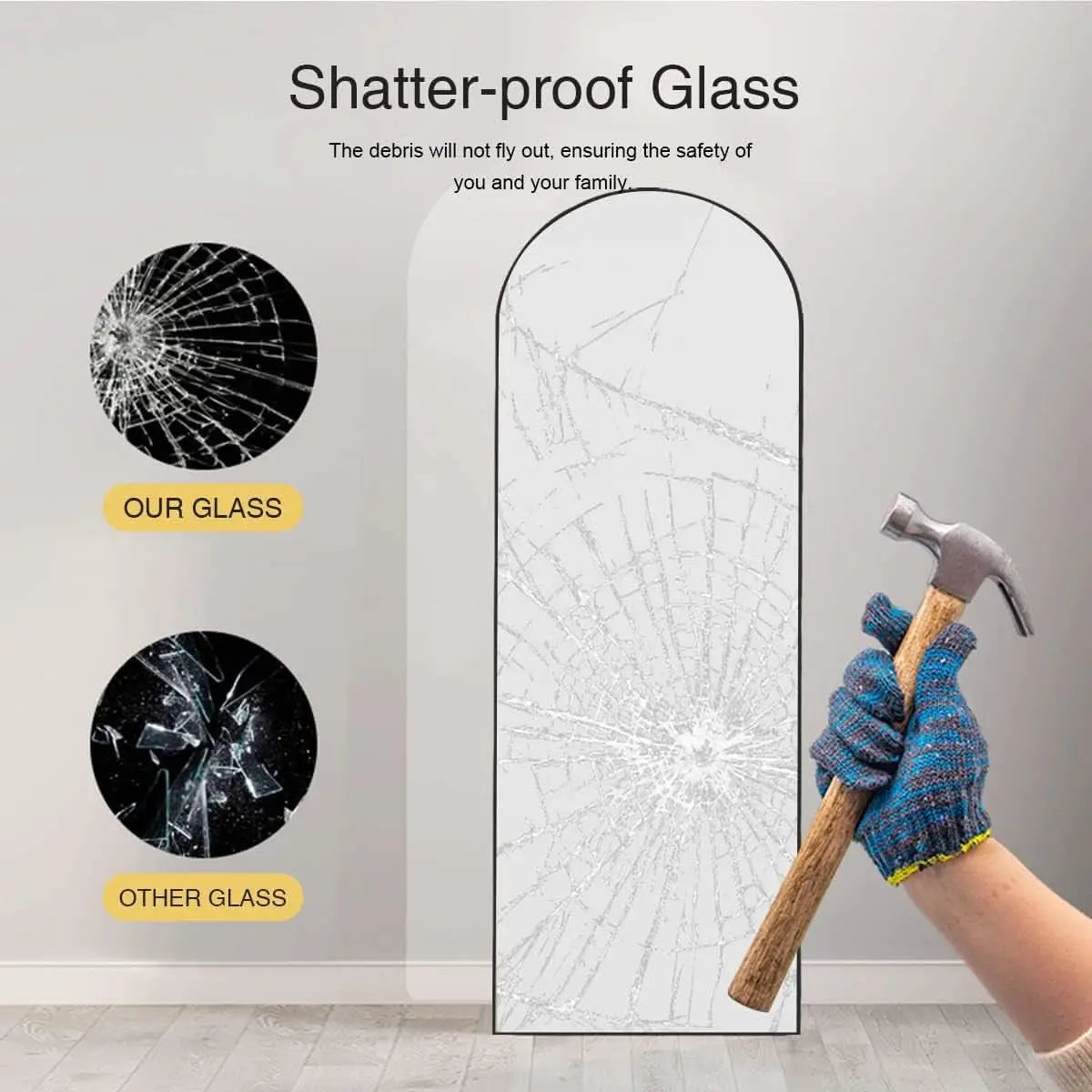 Black Full Length Floor Mirror With Stand Arched Top from PriceLows™