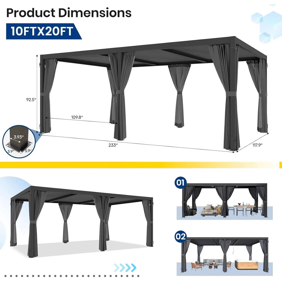 Premium Louvered Pergola With Curtains And Netting | Aluminum | Outdoor Living Use | Outdoor Living