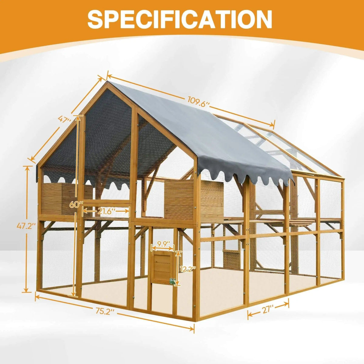 110-Inch Large Outdoor Kitten Playpen Chicken Coop With Waterproof Cover | 110 Inch | Outdoor Living Use | Outdoor Living