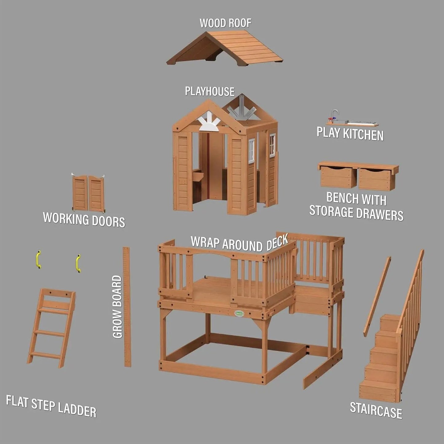 Premium Outdoor Cedar Playhouse With Integrated Kitchen from PriceLows™