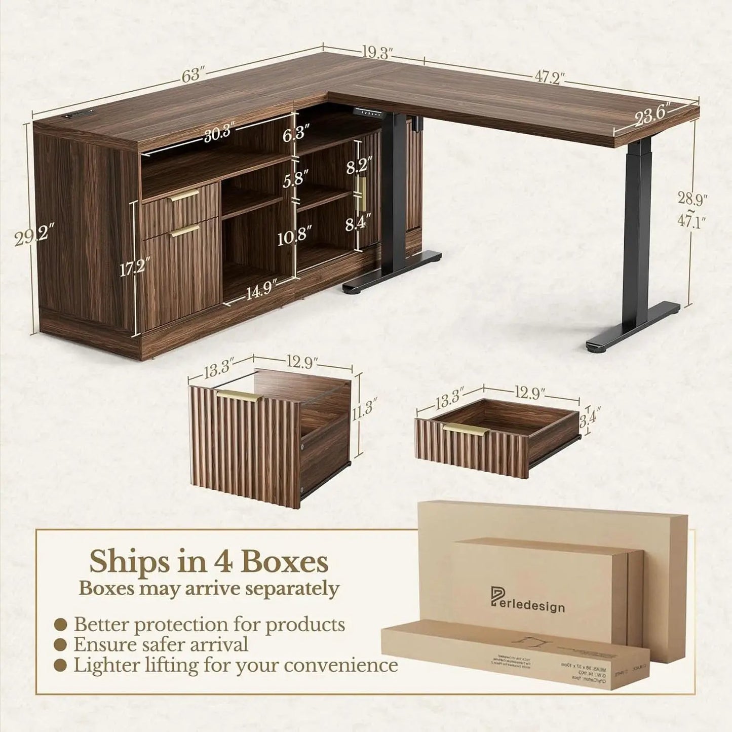 Electric Height Adjustable Desk 48 Inches Bookcase from PriceLows™