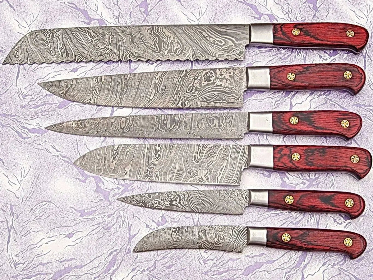 Handmade Damascus Steel Chef Knife 13” Pakkawood Handle with Steel Bolster & Leather | 8 Inch | Damascus Steel | Kitchen Knives Set