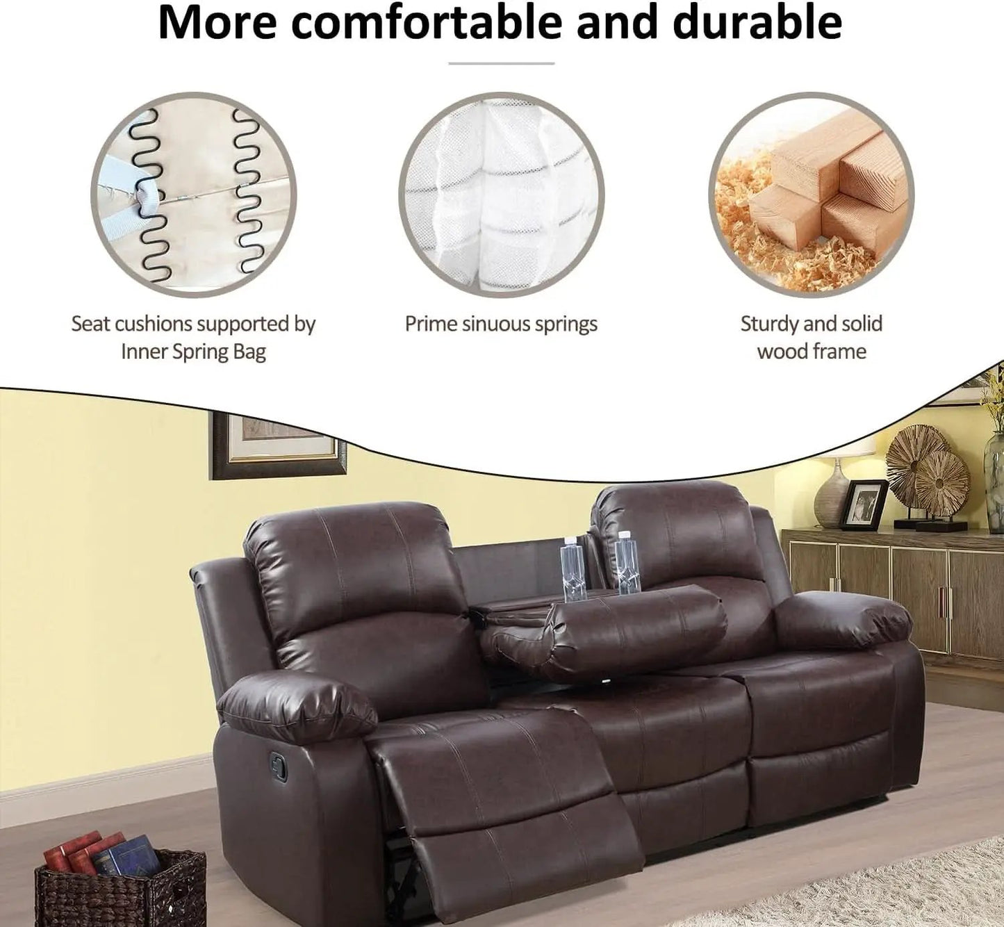 Leather Recliner Sofa Set Brown 3 Seater And Loveseat from PriceLows™