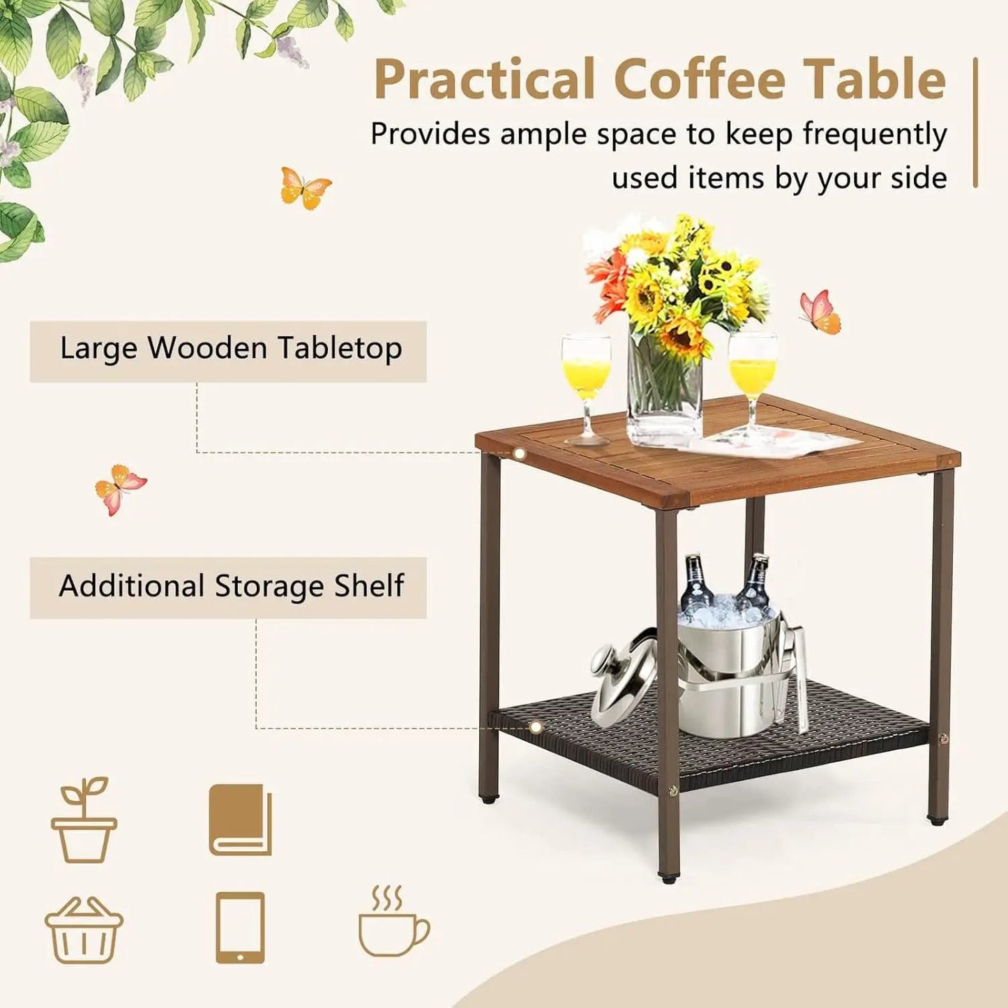 Three Piece Rocking Bistro Set With Cushions And Coffee Table For Outdoor Rattan Patio Off White from PriceLows™