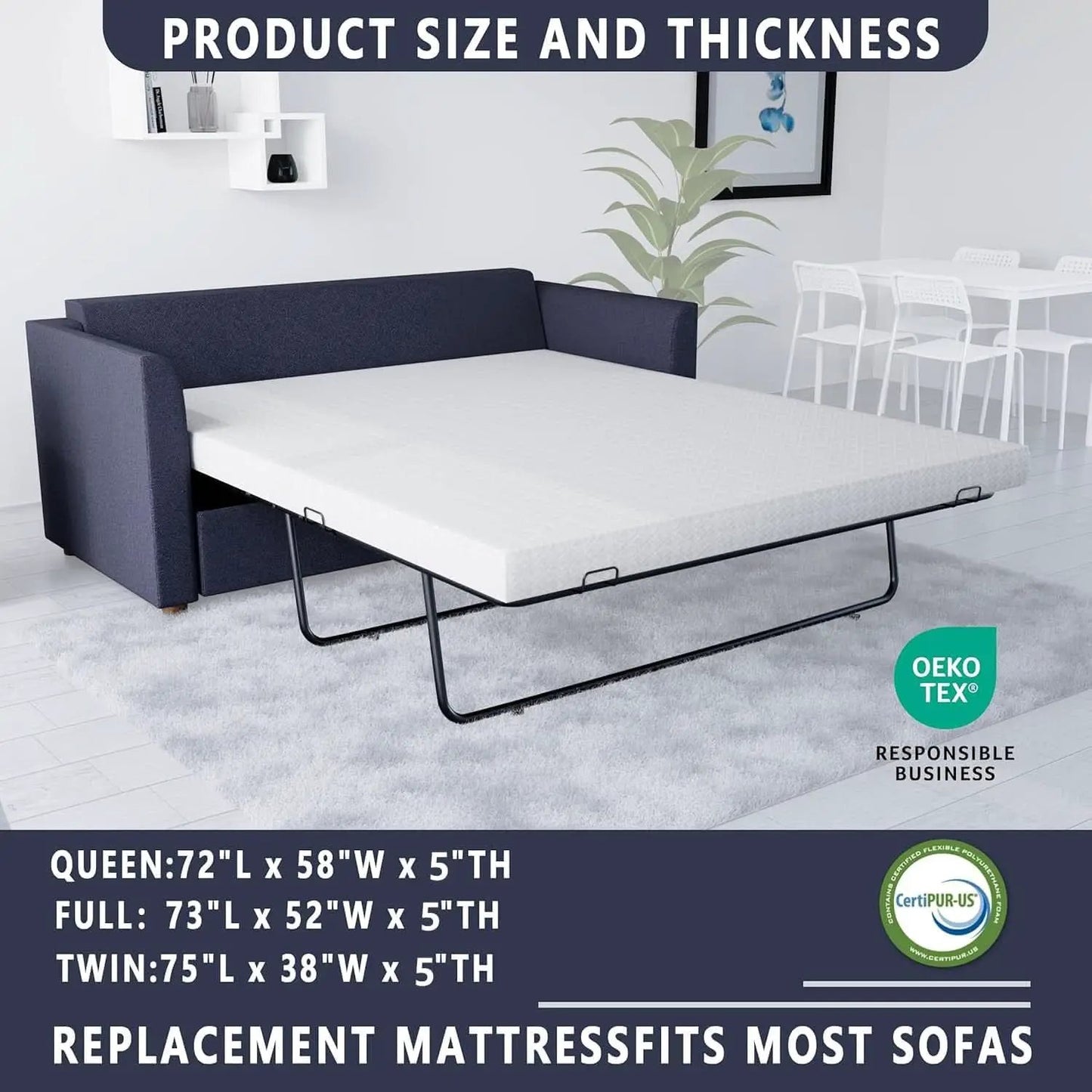5Inch Memory Foam Queen Sleeper Mattress CertipurUS from PriceLows™