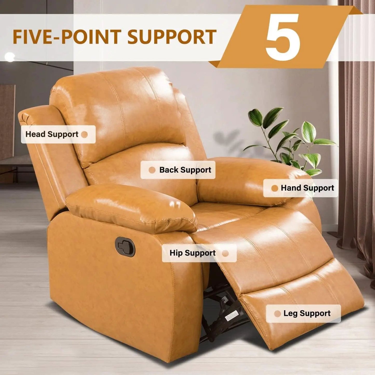 Manual Recliner Sofa Set Ginger Leather With Cup Holder from PriceLows™