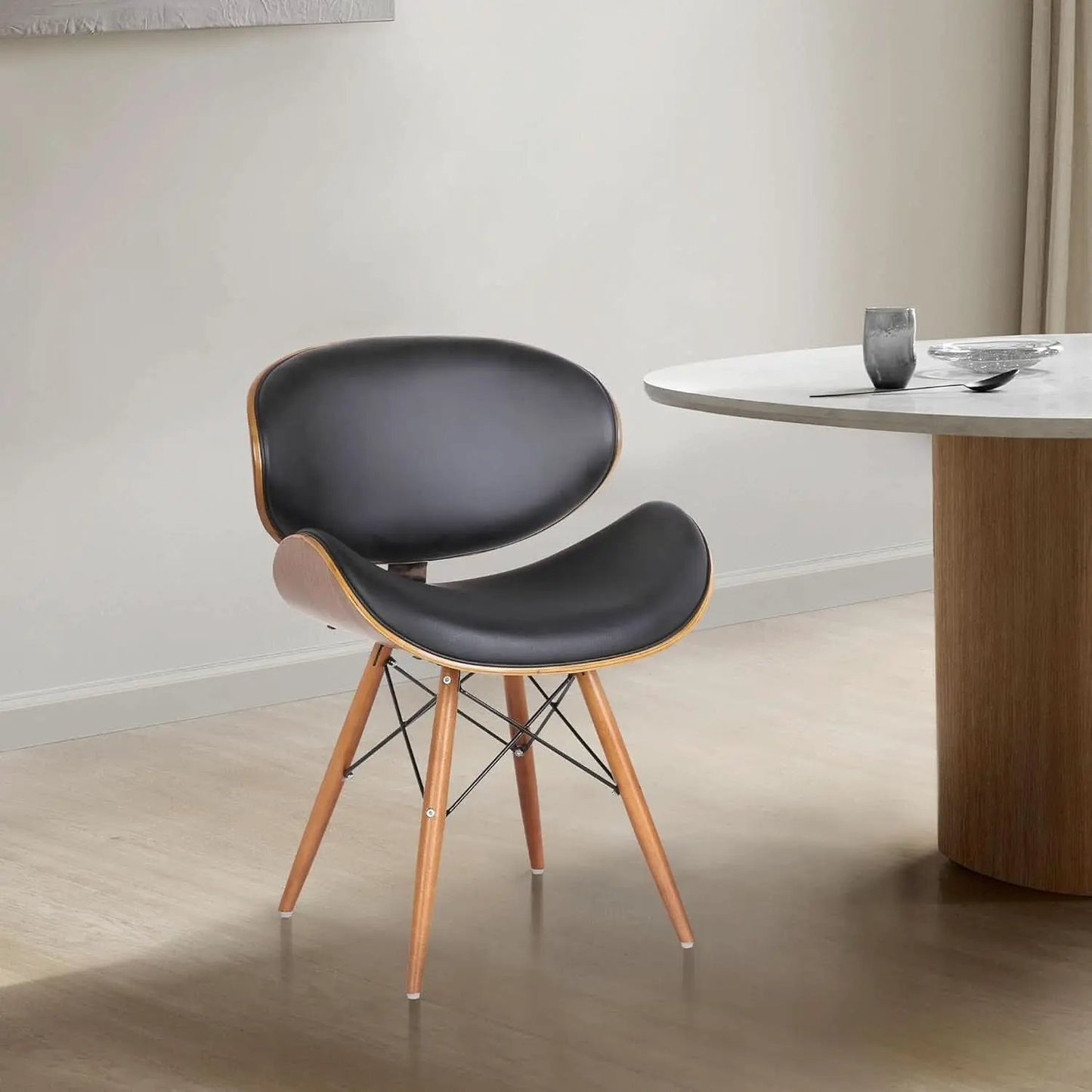 Cassie Dining Chair Black Faux Leather Walnut Wood from PriceLows™