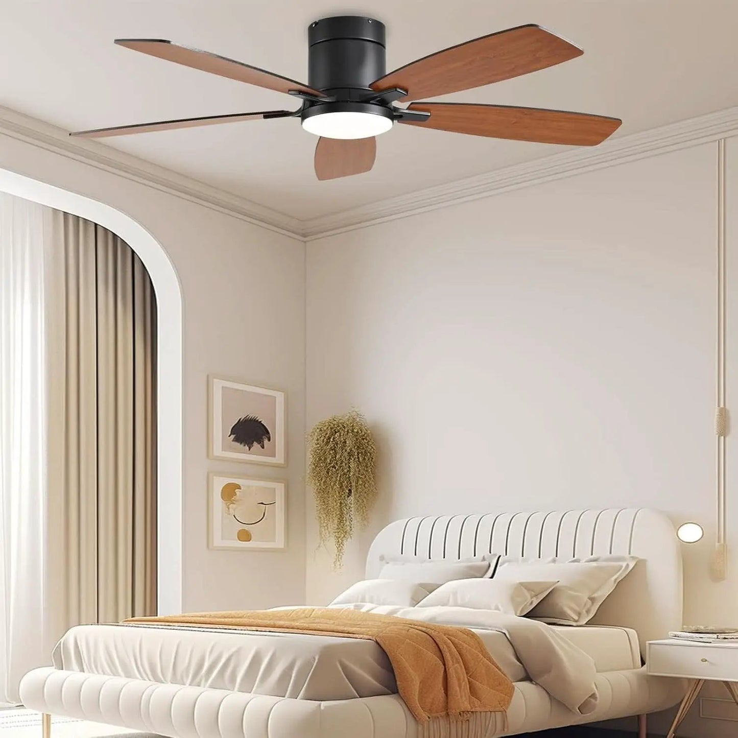 52 Inch Dimmable LED Ceiling Fan Flush Mount Efficient from PriceLows™