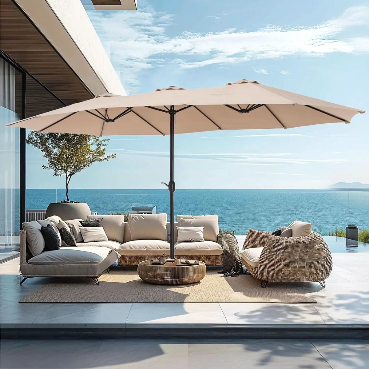 15 Foot Double Sided Patio Umbrella For Outdoor Shade from PriceLows™