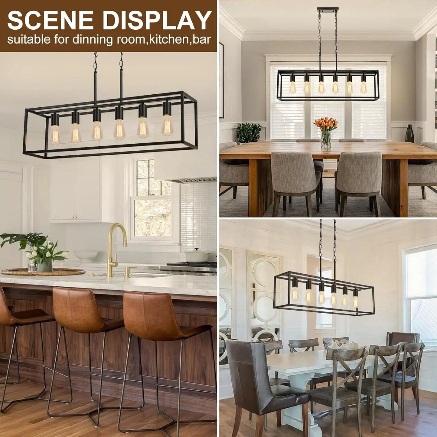 Six Light Black Linear Chandelier With Adjustable Height from PriceLows™
