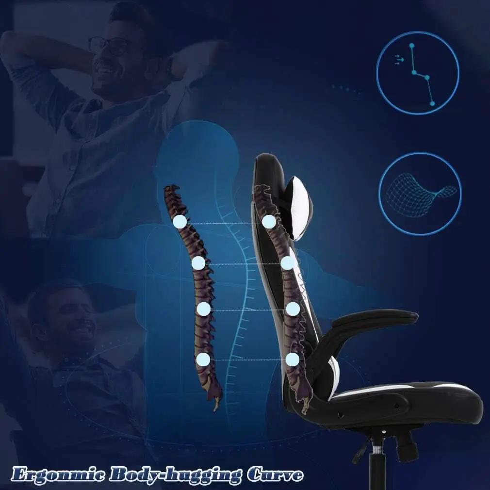 PC Gaming Chair White With Lumbar Support And Flip Up Arms from PriceLows™